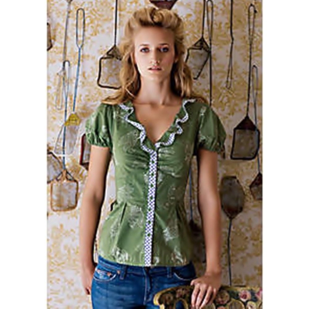 Anthropologie Olive Ruffle Blouse